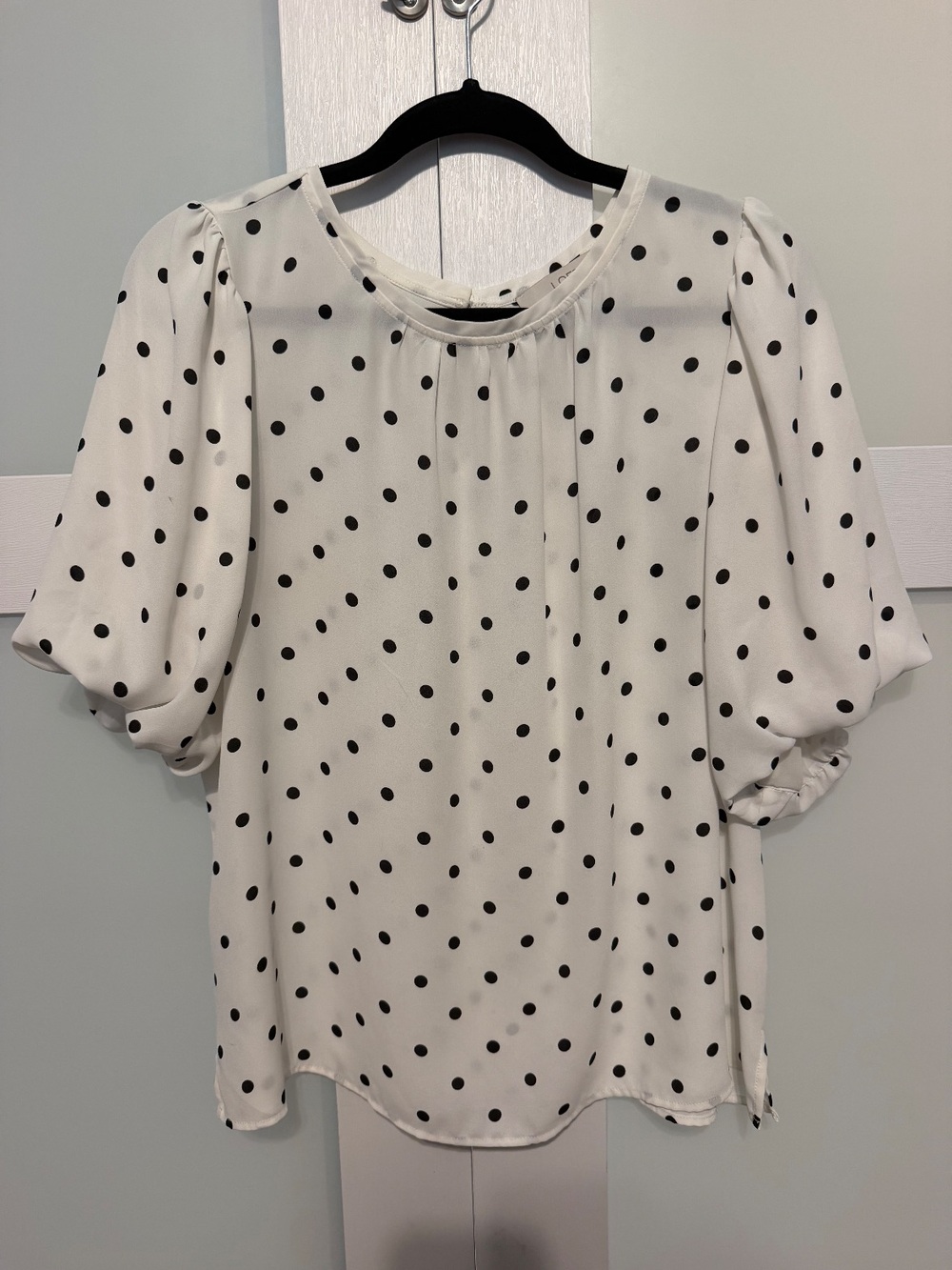 Loft Polka Dot Short Puff Sleeve Blouse L GUC